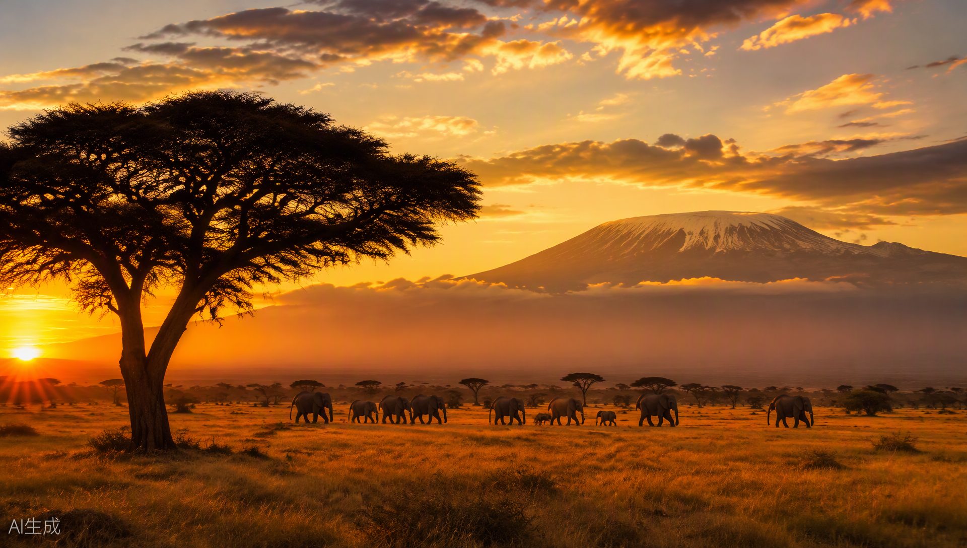 Serengeti sunset with Kilimanjaro